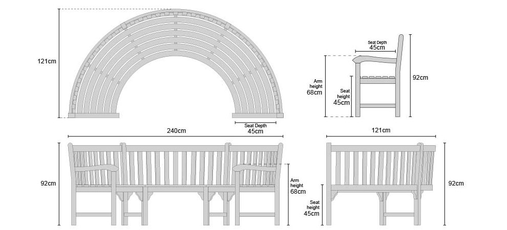 High Quality Teak Curved Garden Bench Semi Circle Furniture