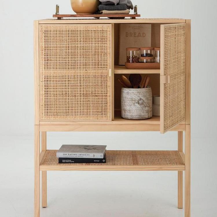 Modern Rattan Living Room Cabinet with Shoe Rack