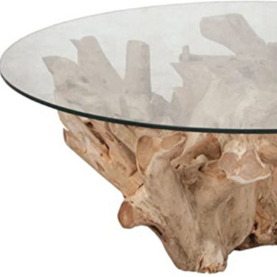 Teak Root Table with Glass Top Living Room Furniture