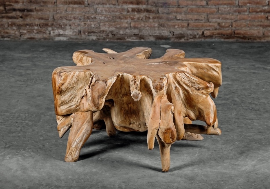 Teak Root Table with Glass Top Living Room Furniture