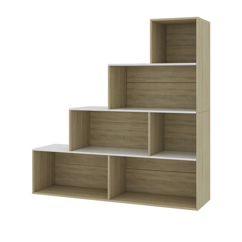 Modern Design Solid Teak Wood Bookshelves with Natural Finish Multi-Functional Storage for Living Room Display