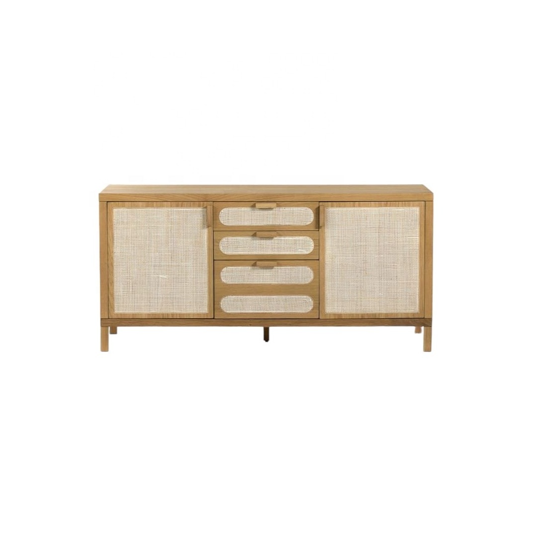 Modern Shoe Rack Solid Teak Wood With Rattan Stylish For Living Room Furniture