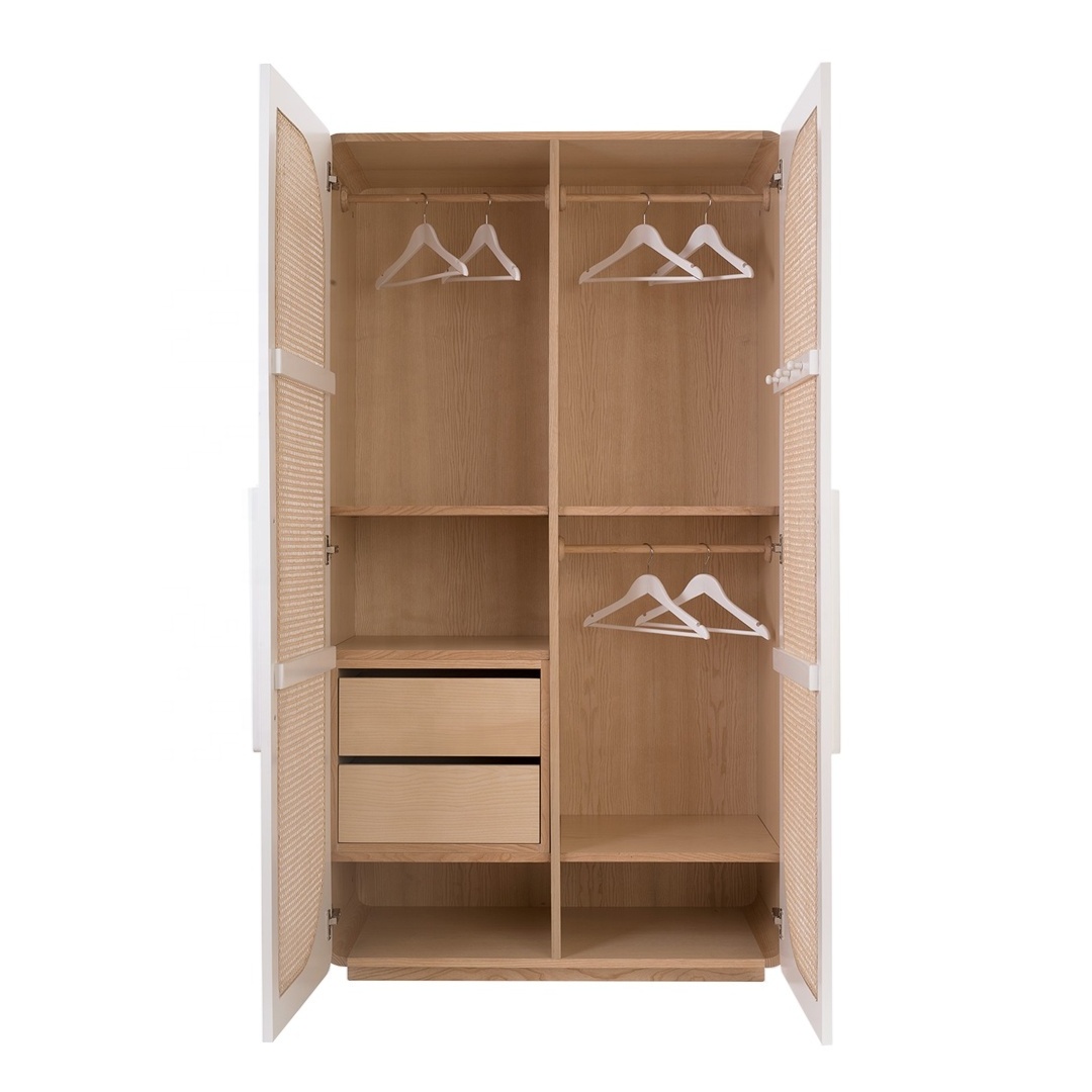 Elegant Modern Wardrobe Made of Solid Teak Wood with Rattan Doors for Home Furniture