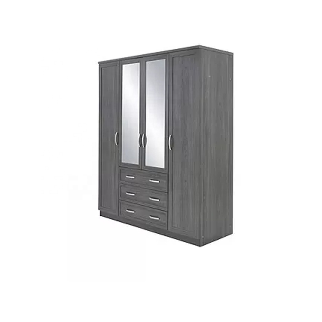 Modern Wardrobe Grey Colours With 4 Door Mirror And 3 Drawer