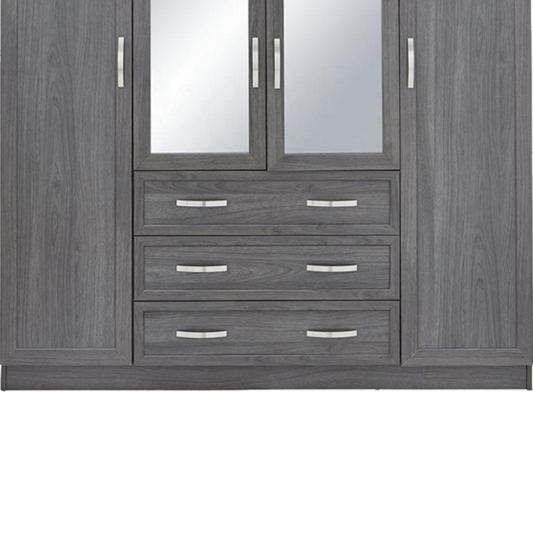 Modern Wardrobe Grey Colours With 4 Door Mirror And 3 Drawer