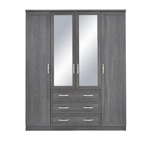 Modern Wardrobe Grey Colours With 4 Door Mirror And 3 Drawer