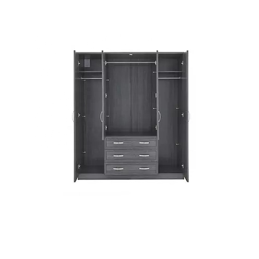 Modern Wardrobe Grey Colours With 4 Door Mirror And 3 Drawer