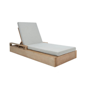 Teak Solid Wood Wide Sun Lounger Adjustable Reclining Outdoor Chaise Lounge Durability Cushion