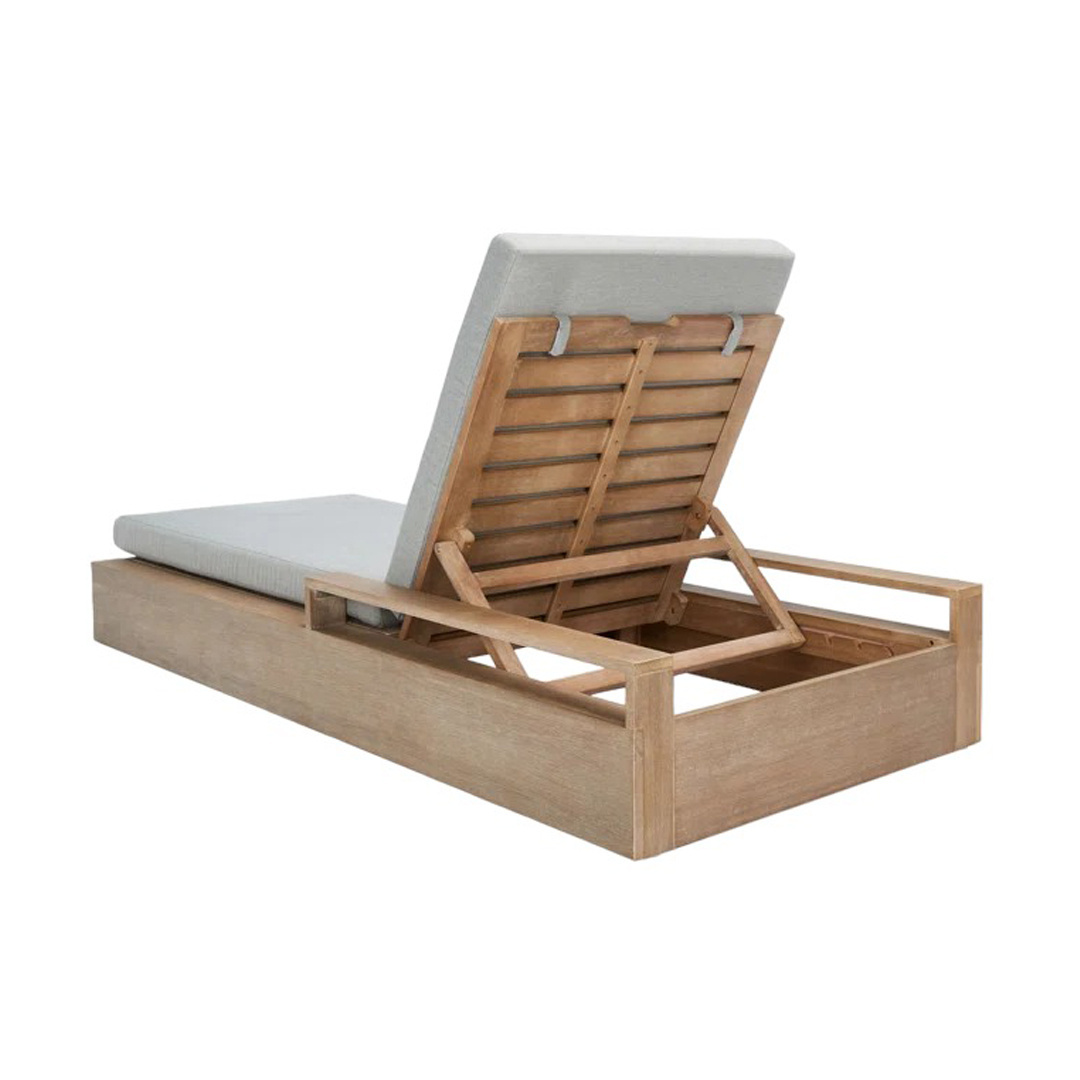 Teak Solid Wood Wide Sun Lounger Adjustable Reclining Outdoor Chaise Lounge Durability Cushion