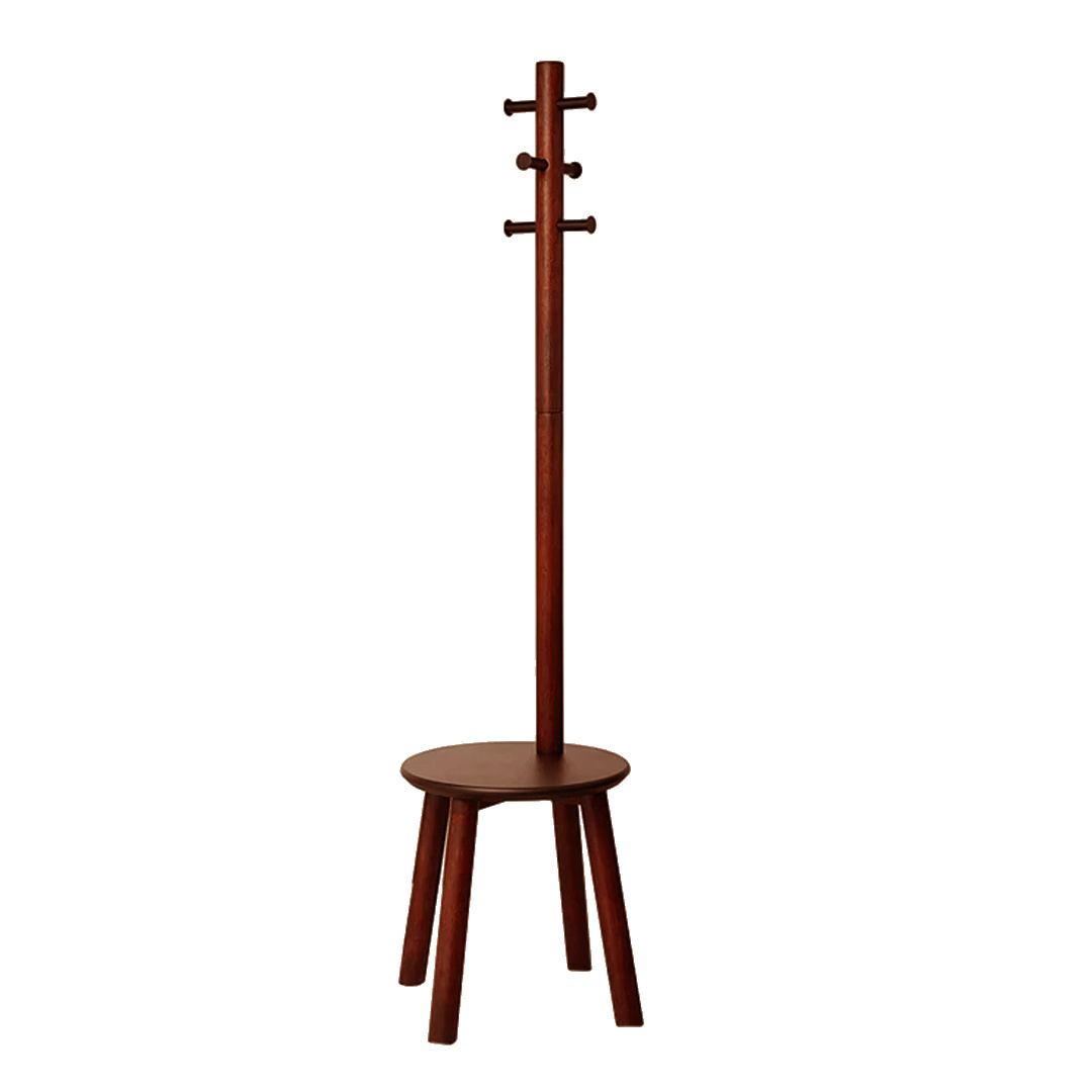 Modern Hook Coat Rack Design Solid Teak Wood With Dark Brown Finish