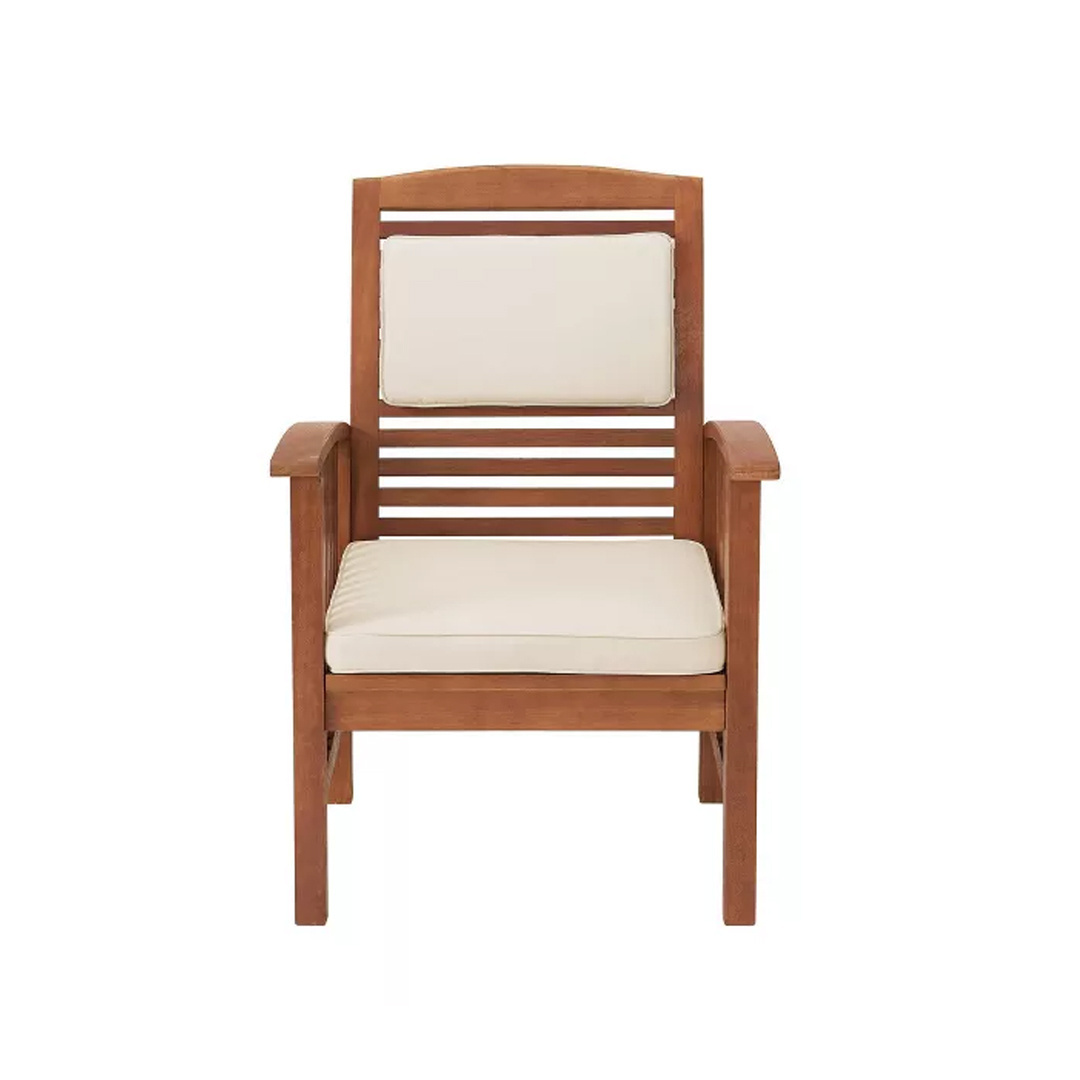 Teak Wood Outdoor Set Loose Slat Design With Loveseat Bench Armrest Chairs With Headrest Cushion And Table