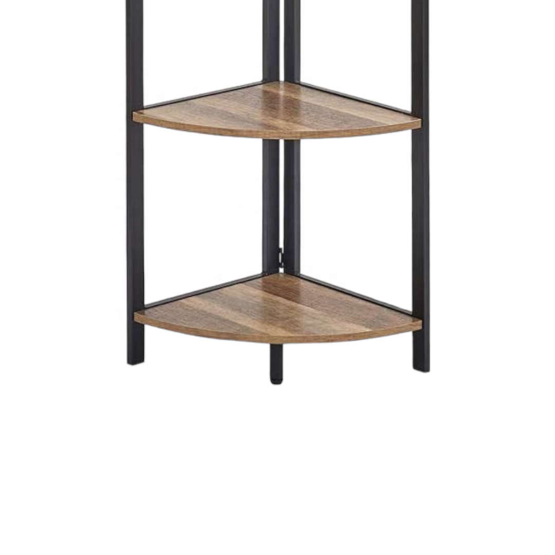 Corner Bookshelf 5 Tier Tall , Wood and Metal Corner Bookcase for Living Room