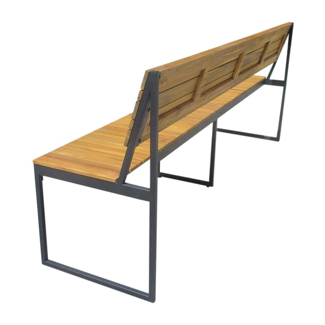 Outdoor Teak Garden Bench Slatted Wood And Metal Frame With Classic Design And Natural Finished