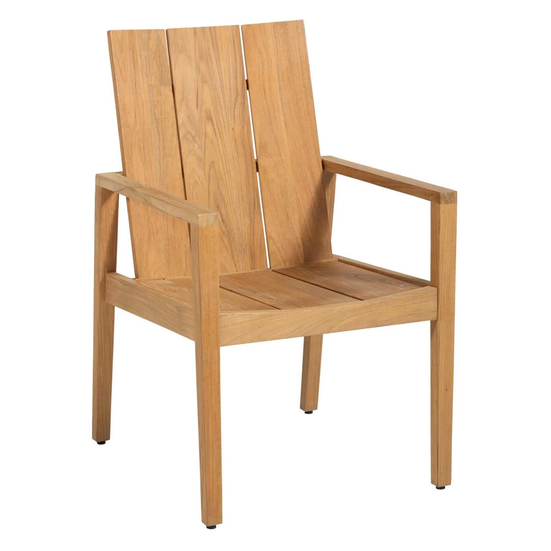 Contemporary Design Outdoor Patio Garden Dining Chair Teak Solid Wood Armchair With Wide Slatted Design And Wood Tapered Legs