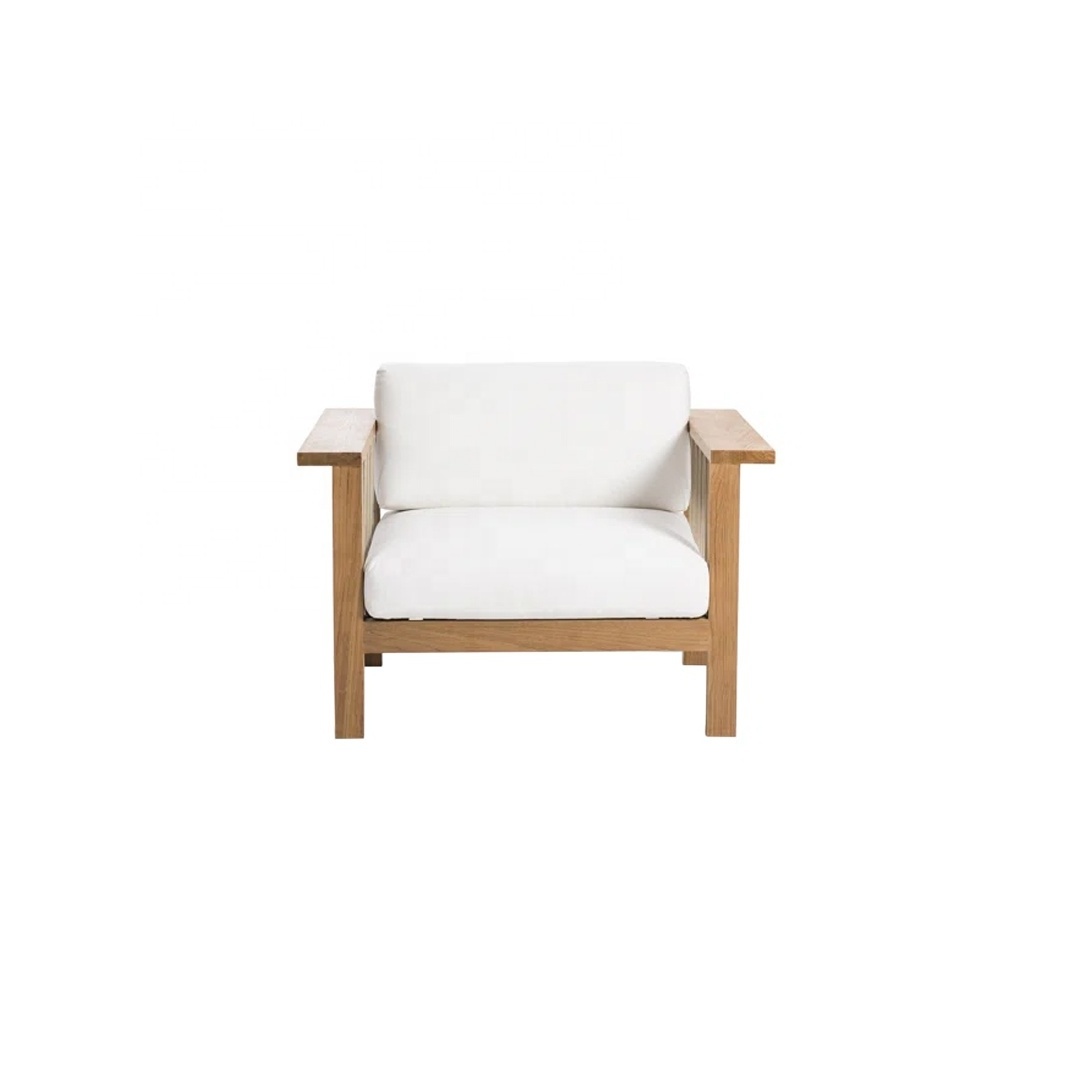 Modern Teak Wood Garden Sofa One Seat With White Cushion For Outdoor Furniture