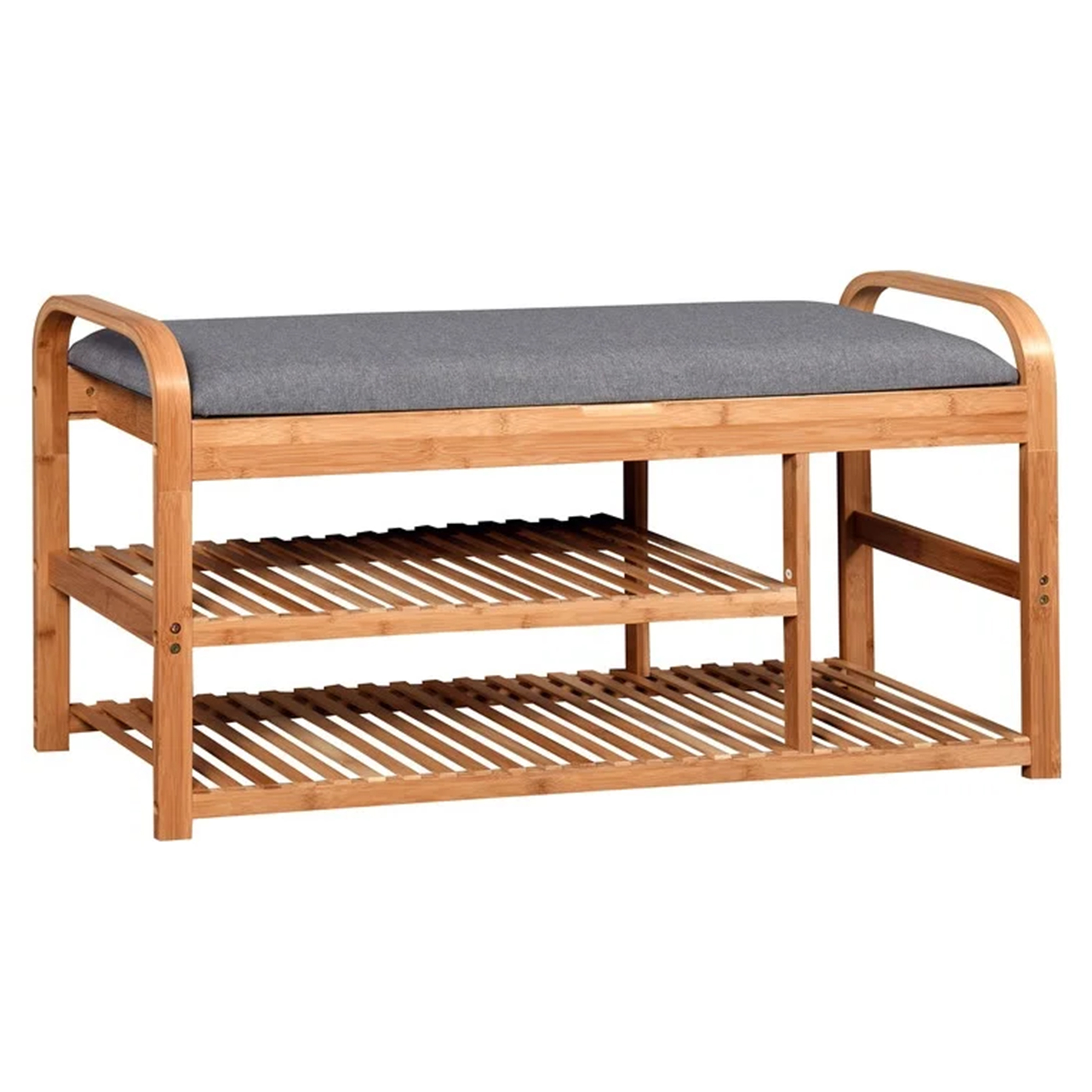 Solid Teak Wood Modern Shoe Rack With Cushion Natural Finish