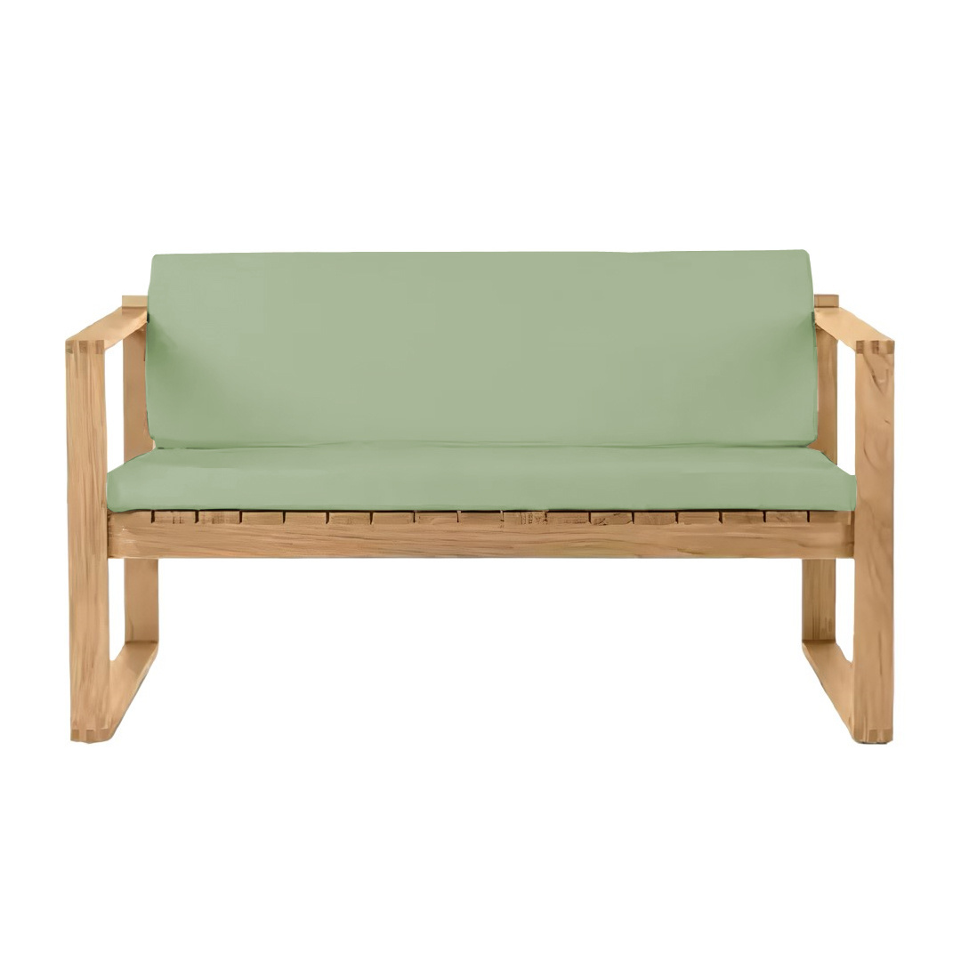 Solid Teak Wood Outdoor Bench Slatted Design Lounge Low Backrest Bench With High Armrest And With / Without Cushion