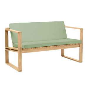 Solid Teak Wood Outdoor Bench Slatted Design Lounge Low Backrest Bench With High Armrest And With / Without Cushion