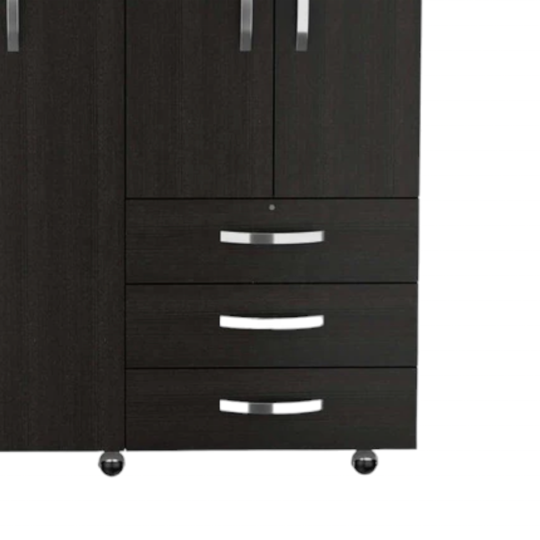 Modern Wardrobe Solid Teak Wood With 3-Drawer and 4-Door Rectangle Armoire for Bedroom Furniture