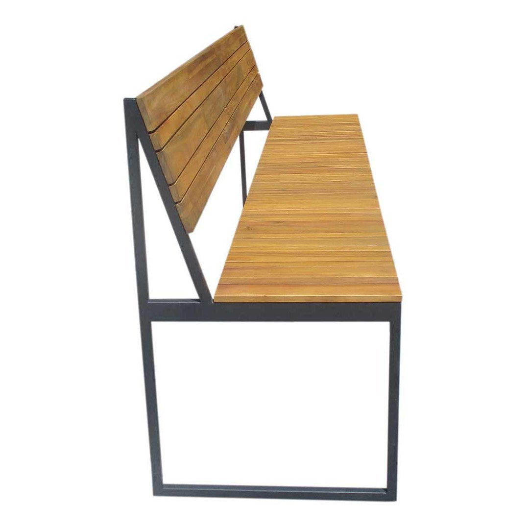 Outdoor Teak Garden Bench Slatted Wood And Metal Frame With Classic Design And Natural Finished