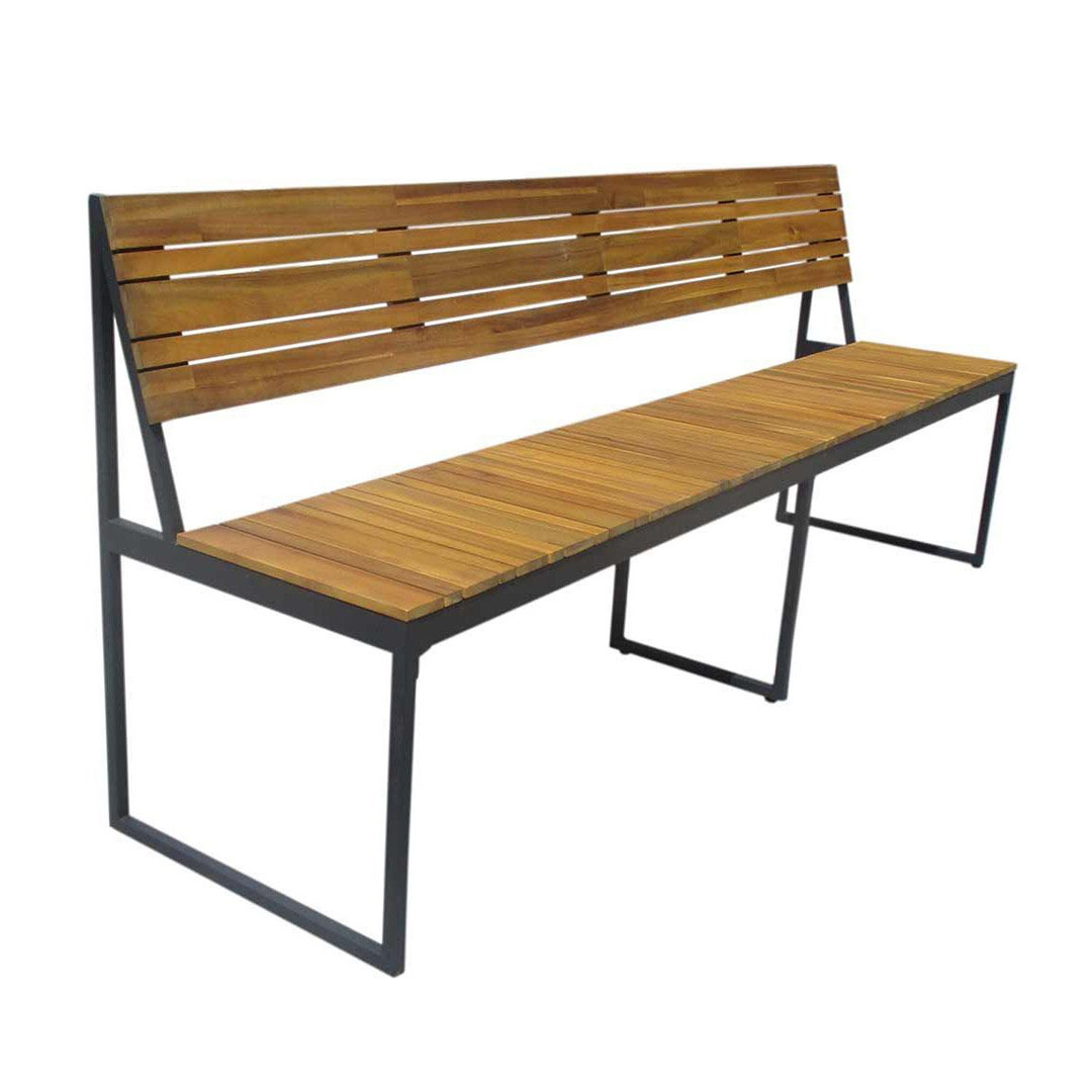 Outdoor Teak Garden Bench Slatted Wood And Metal Frame With Classic Design And Natural Finished