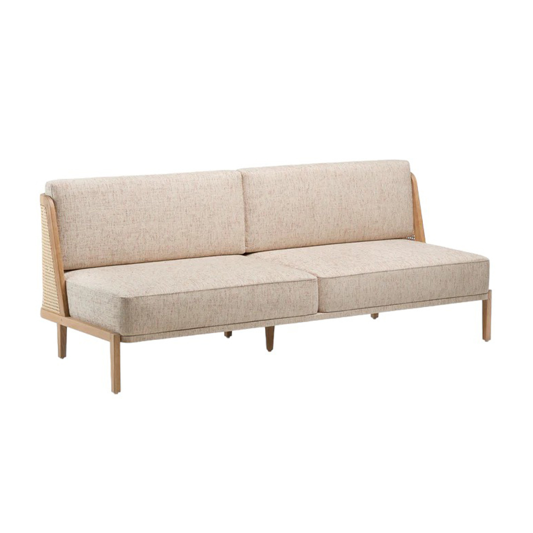 Loveseat Armless Sofa Cushion Teak Wood And Rattan Backrest Material Classic Modern Style