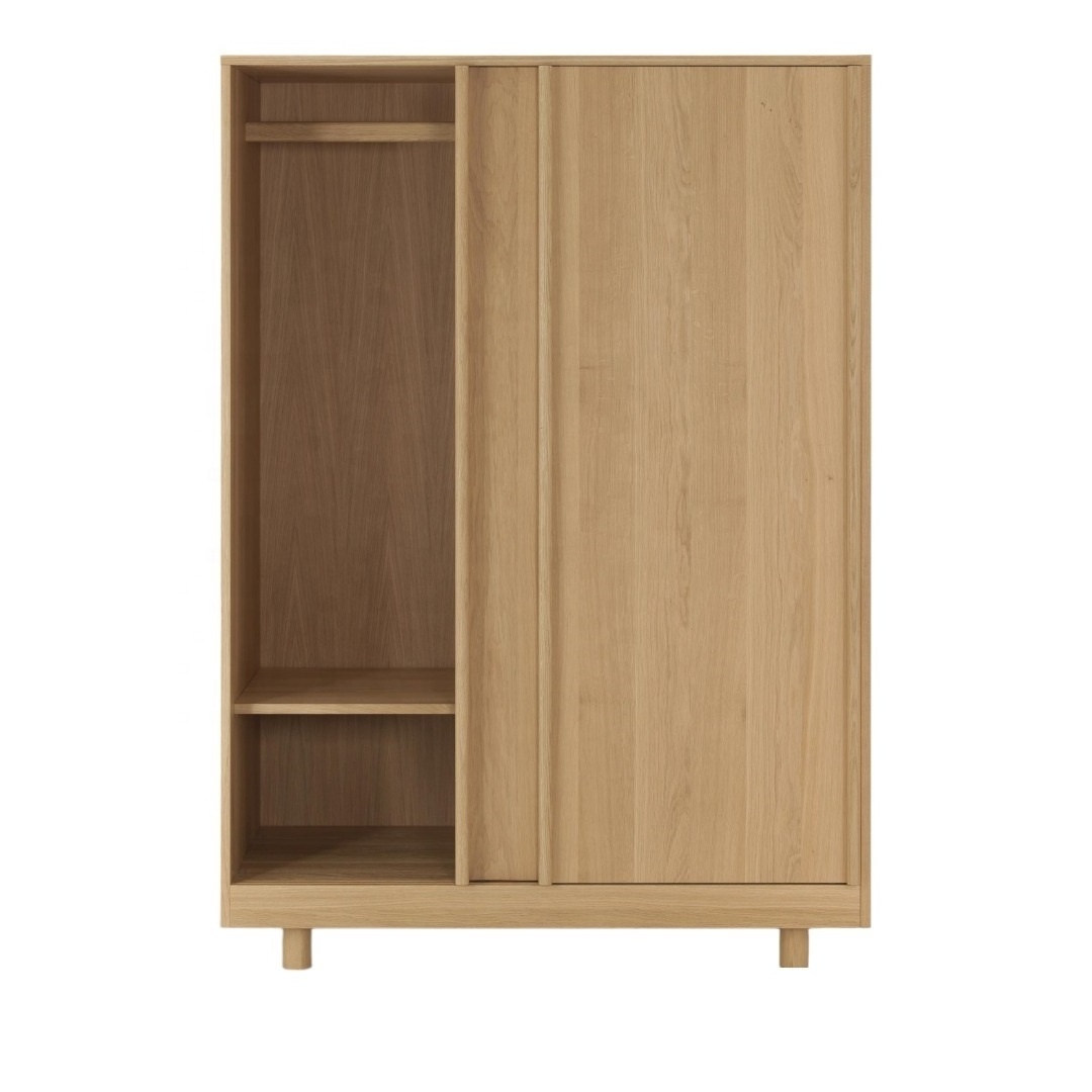 Modern Wardrobe Natural Finish Teak Wood With Sliding Door