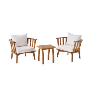 Outdoor Hot Sale Teak Wood Club Chair And Side Table Set Modern Style Slat Design With Curved Backrest