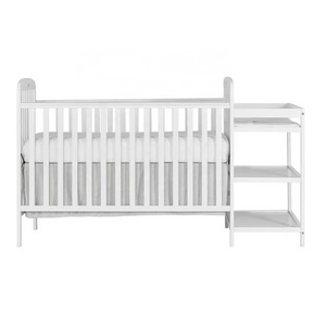 3-in-1 Kid Bed Full Size Crib and Changing Table in White Finish Solid Teak Wood