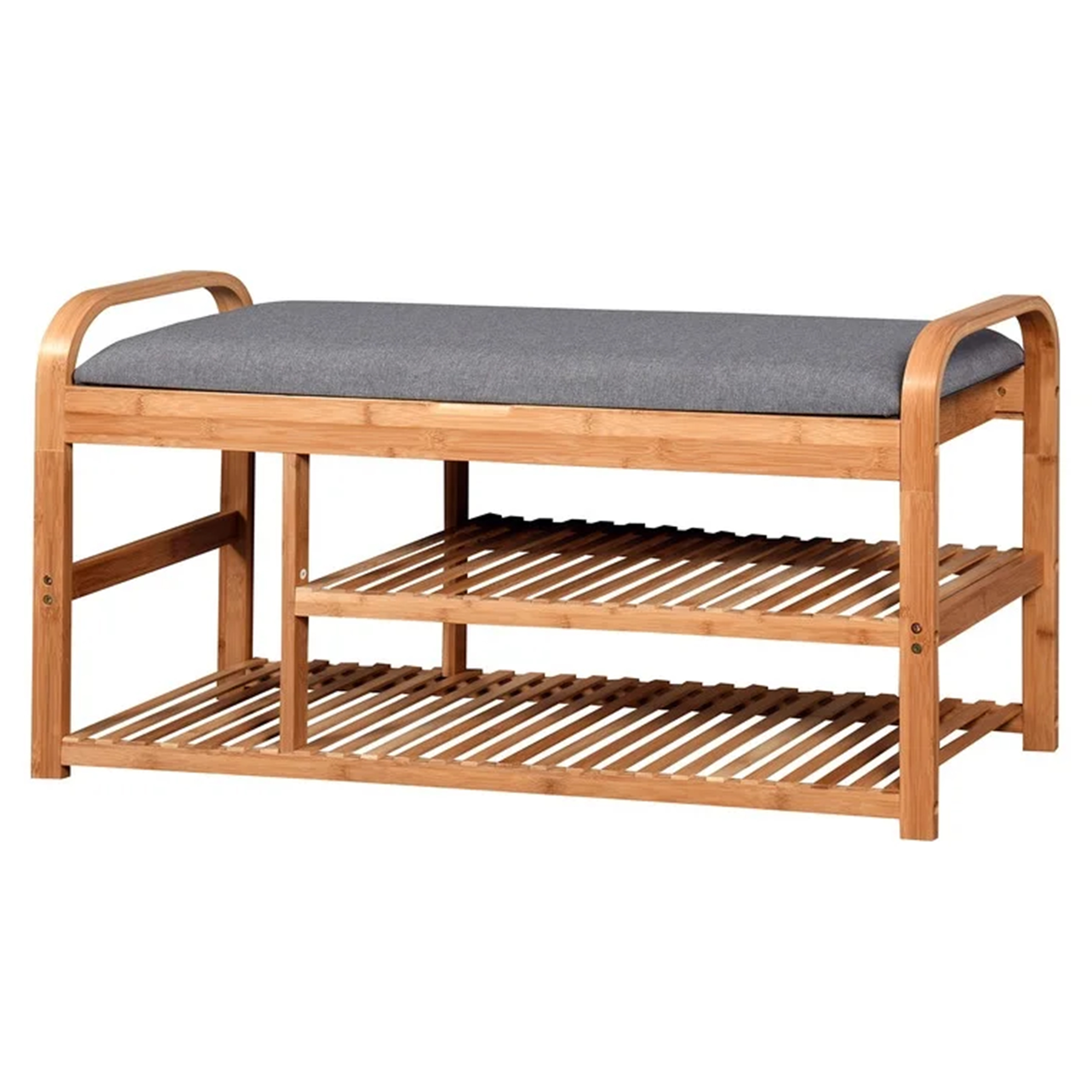 Solid Teak Wood Modern Shoe Rack With Cushion Natural Finish