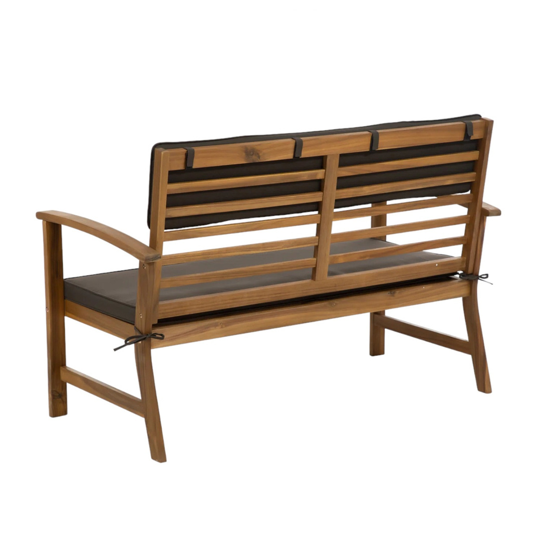 Teak Solid Wood Garden Patio Set Loveseat And Two Arm Chair Breathable Slats Backrest And Rectangular Coffee Table