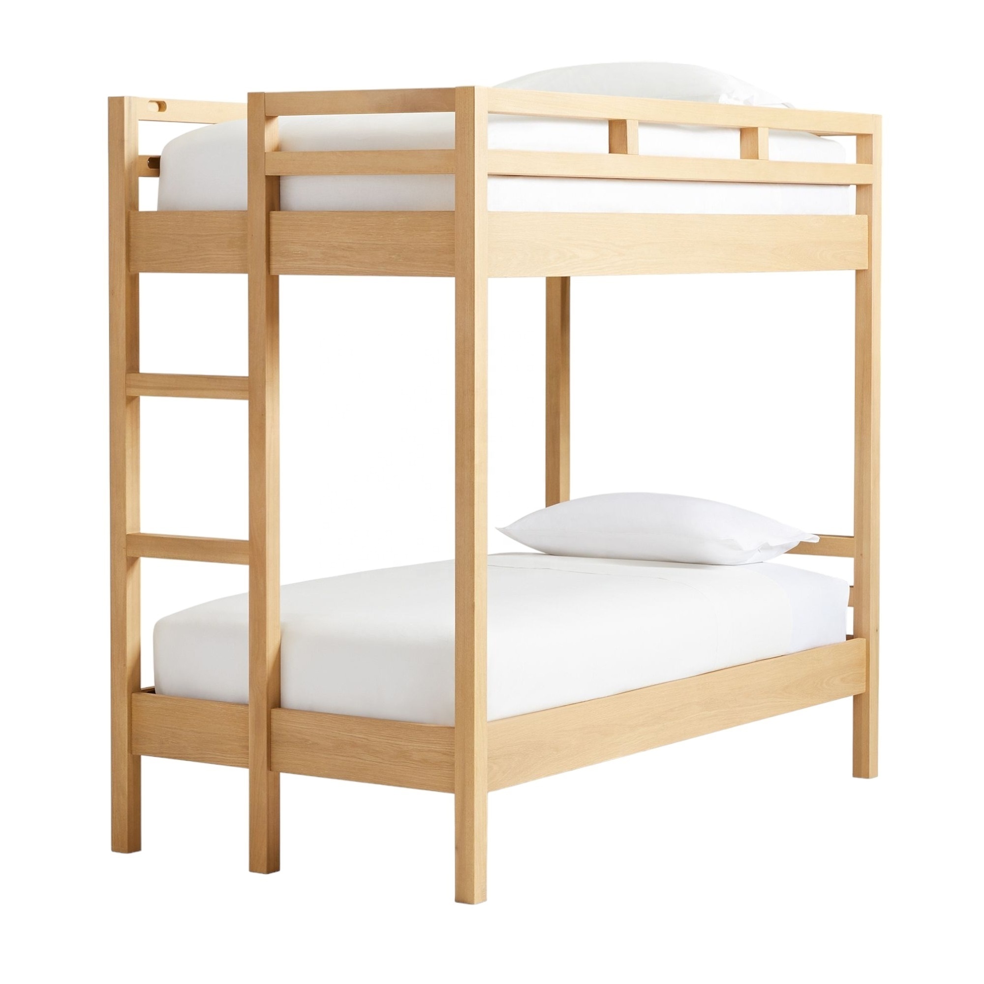 Bunk Bed  For Children Solid Teak Wood Natural Finish Modern With Trundle Home Furniture