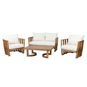 Unique Contemporary Style Outdoor Garden Set Teak Solid Wood Round Curved Sofa Set Slatted Design With Rectangular Coffee Table