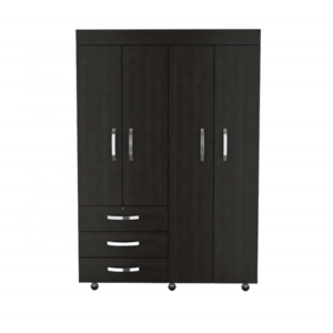 Modern Wardrobe Solid Teak Wood With 3-Drawer and 4-Door Rectangle Armoire for Bedroom Furniture