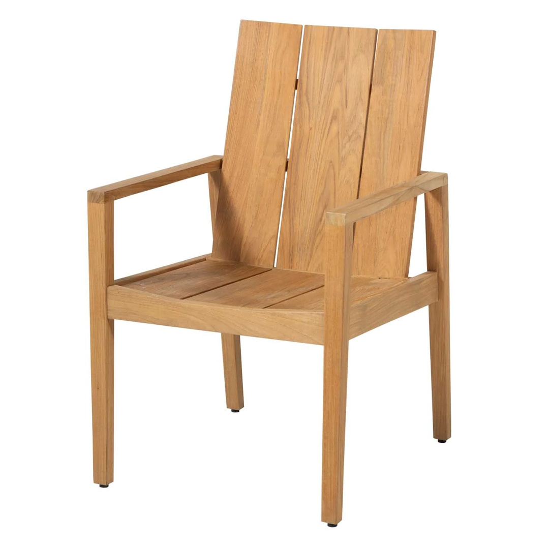 Contemporary Design Outdoor Patio Garden Dining Chair Teak Solid Wood Armchair With Wide Slatted Design And Wood Tapered Legs