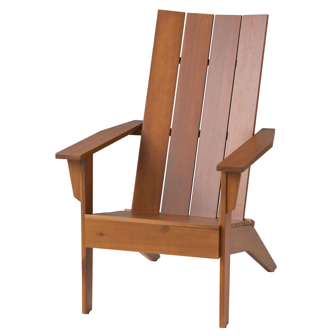 Teak Solid Wood Modern Slatted Chair With Armrest And Long Backrest For Outdoor Patio Chair Contemporary Style