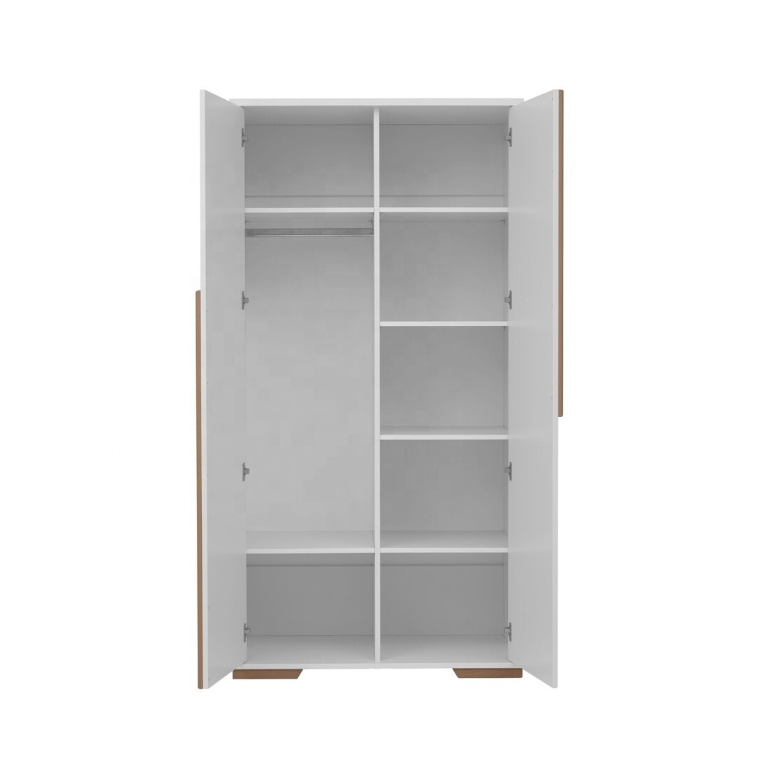 Wardrobe Modern Design Two Door Design White Finish Solid Teak Wood