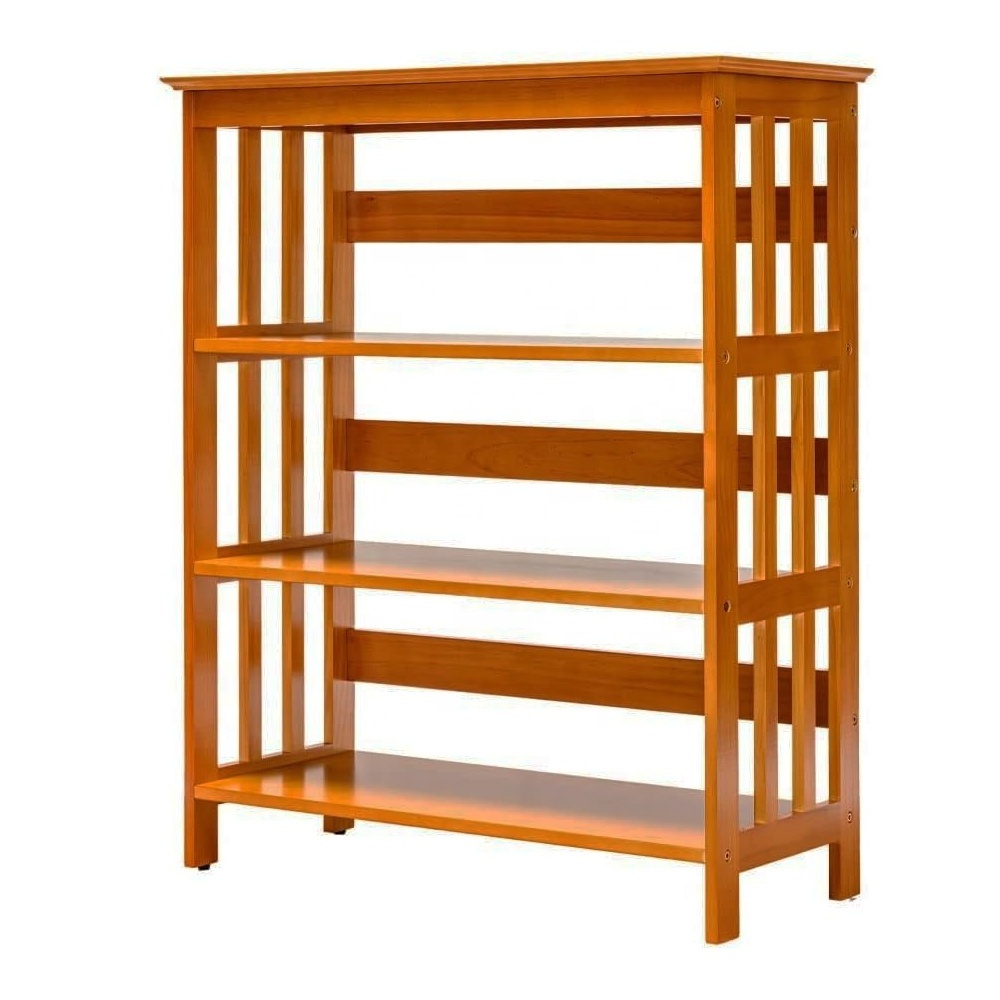 Legacy 3 Tier Wooden Bookshelf Bookcase Shelves Solid Teak Wood Natural Glossy