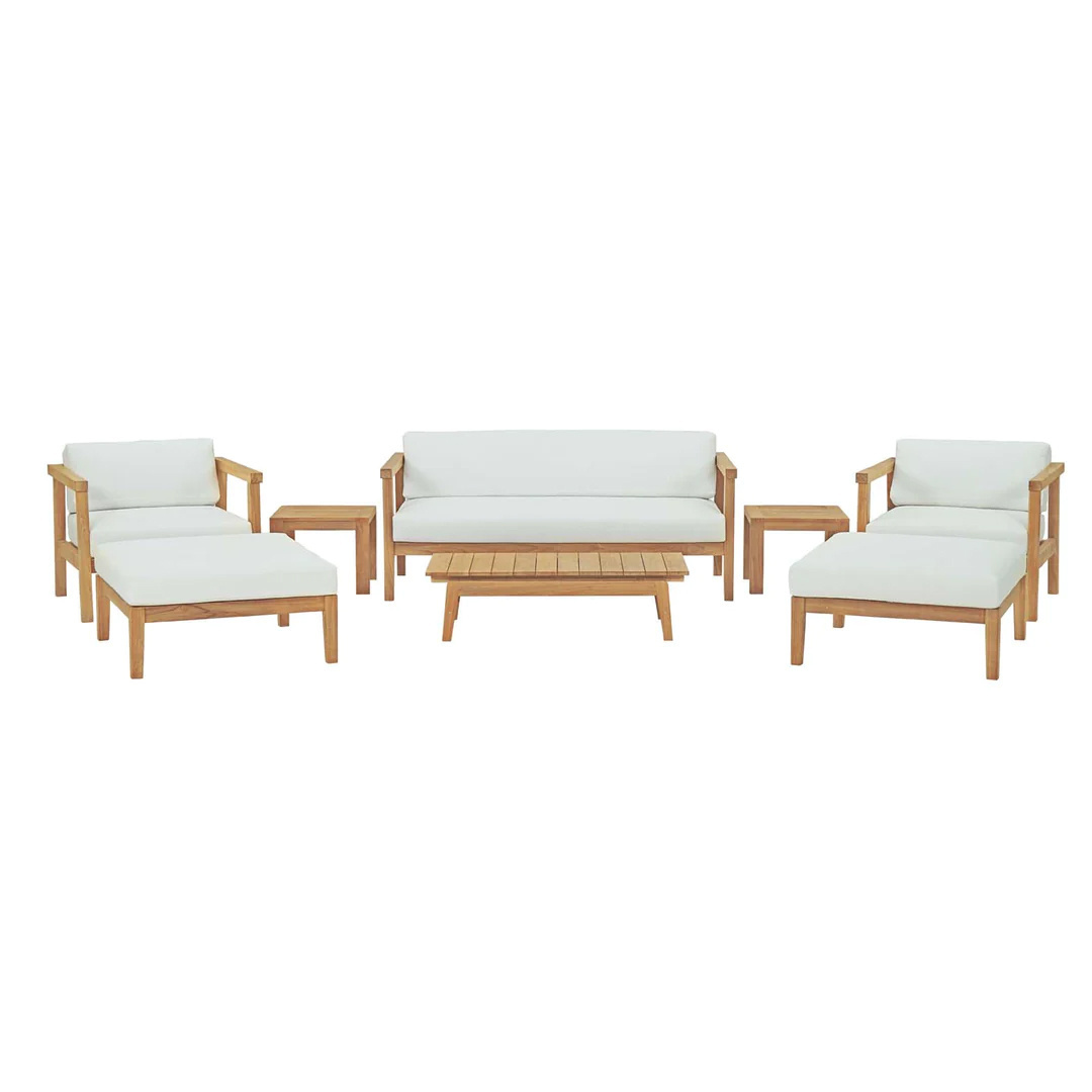 Premium Teak Solid Wood Outdoor Set Loveseat Armchair With Ottoman And Coffee Table