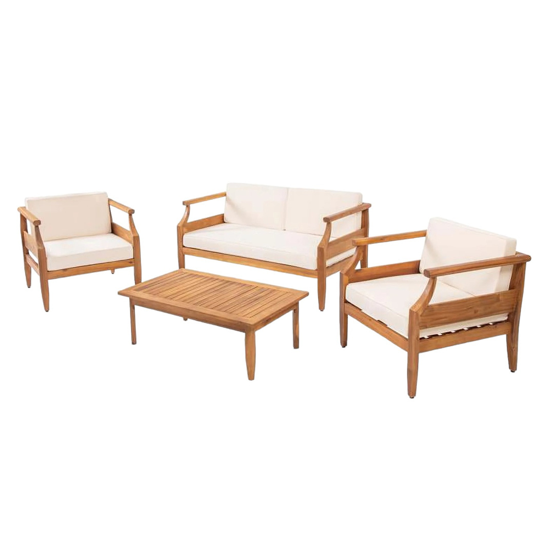 Mid-Century Teak Seater Group Modern Outdoor Teak Wood Sofa Cushion With Coffee Table