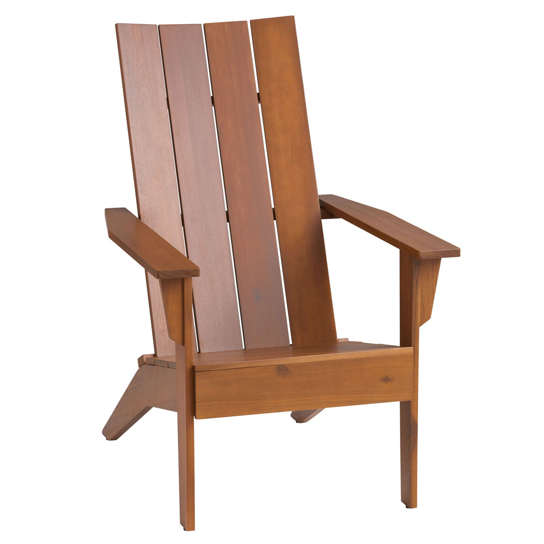 Teak Solid Wood Modern Slatted Chair With Armrest And Long Backrest For Outdoor Patio Chair Contemporary Style