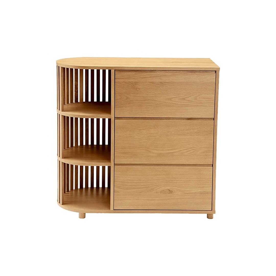 Modern Dresser Solid Teak Wood With Three Drawers and Open Shelves