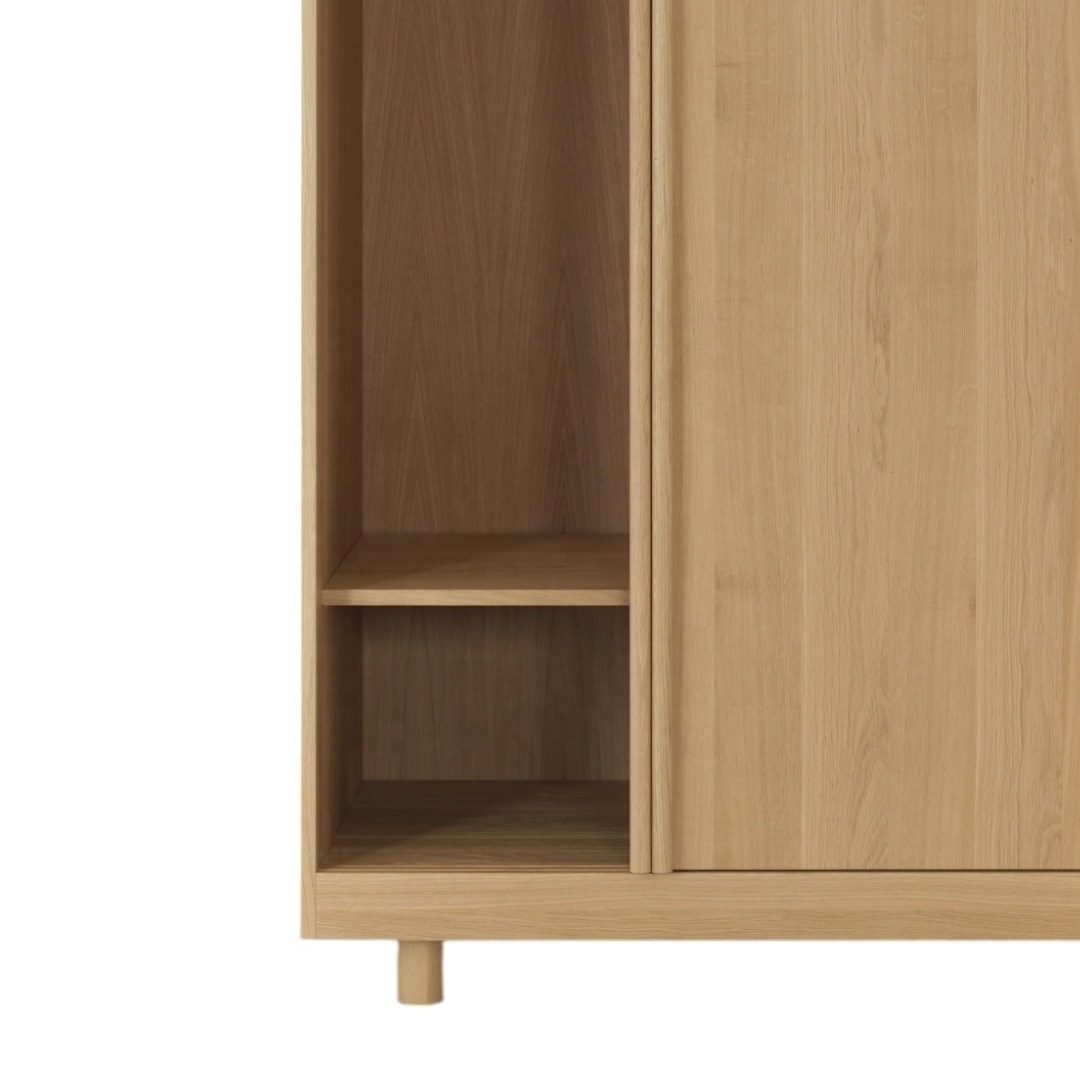 Modern Wardrobe Natural Finish Teak Wood With Sliding Door