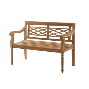 Modern Classic Outdoor Teak Garden Bench Slatted Seat And CrissCross Back Design With Carving Turned Legs