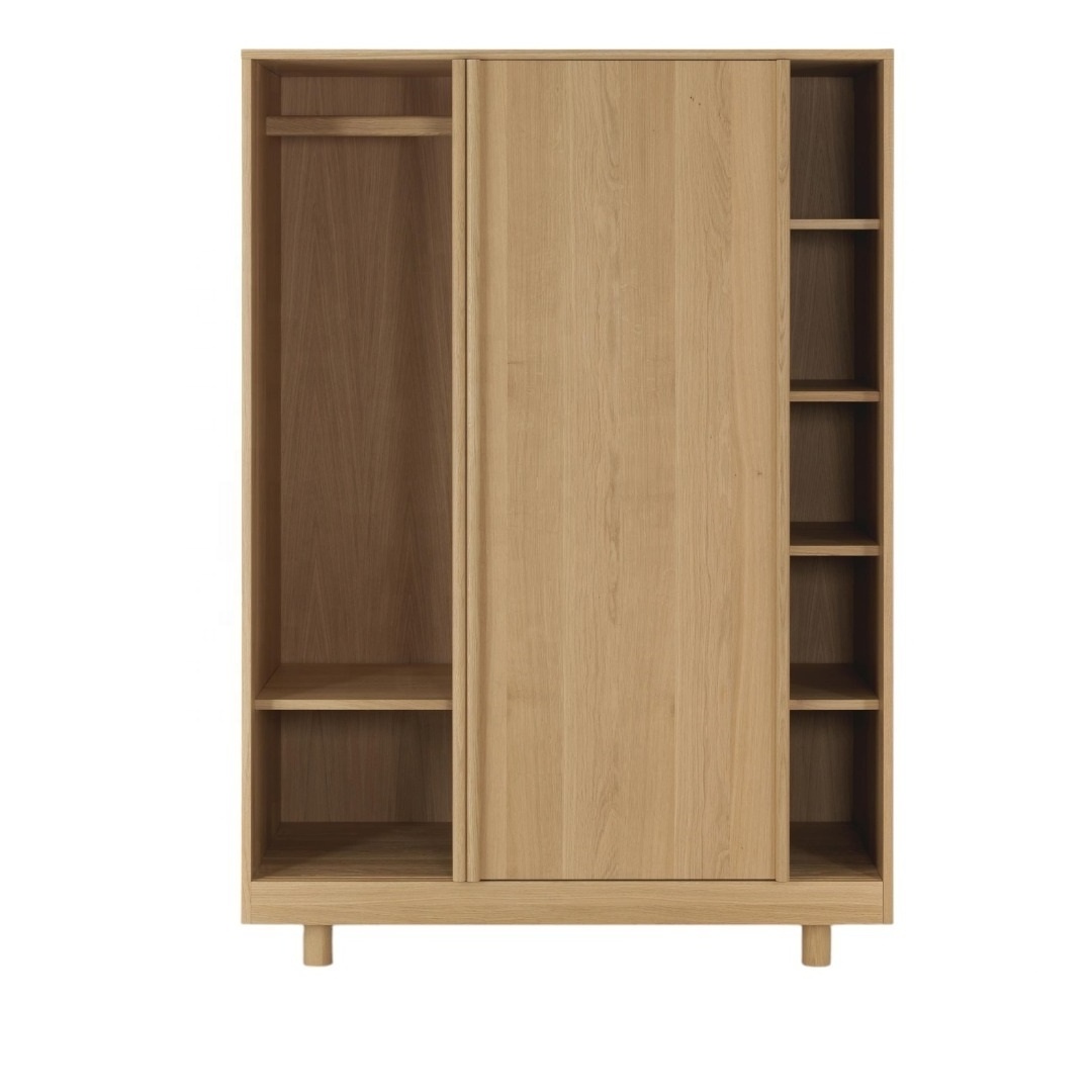 Modern Wardrobe Natural Finish Teak Wood With Sliding Door