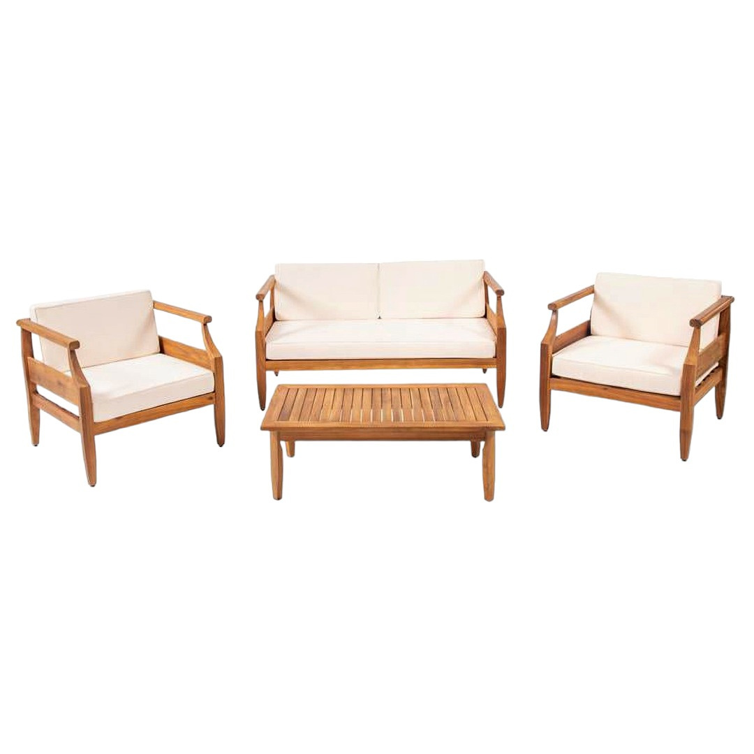 Mid-Century Teak Seater Group Modern Outdoor Teak Wood Sofa Cushion With Coffee Table