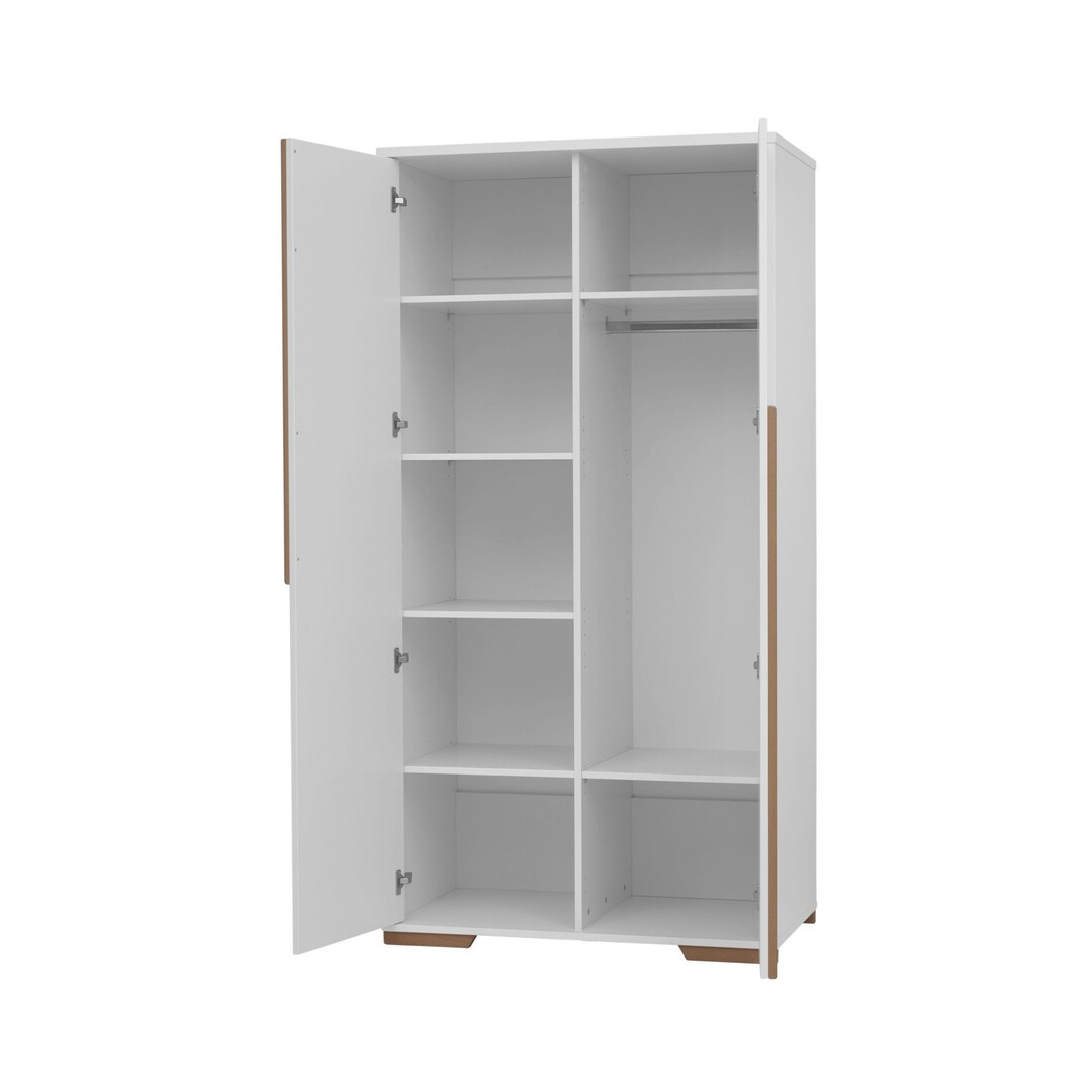 Wardrobe Modern Design Two Door Design White Finish Solid Teak Wood