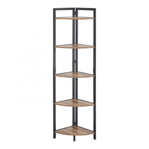 Corner Bookshelf 5 Tier Tall , Wood and Metal Corner Bookcase for Living Room