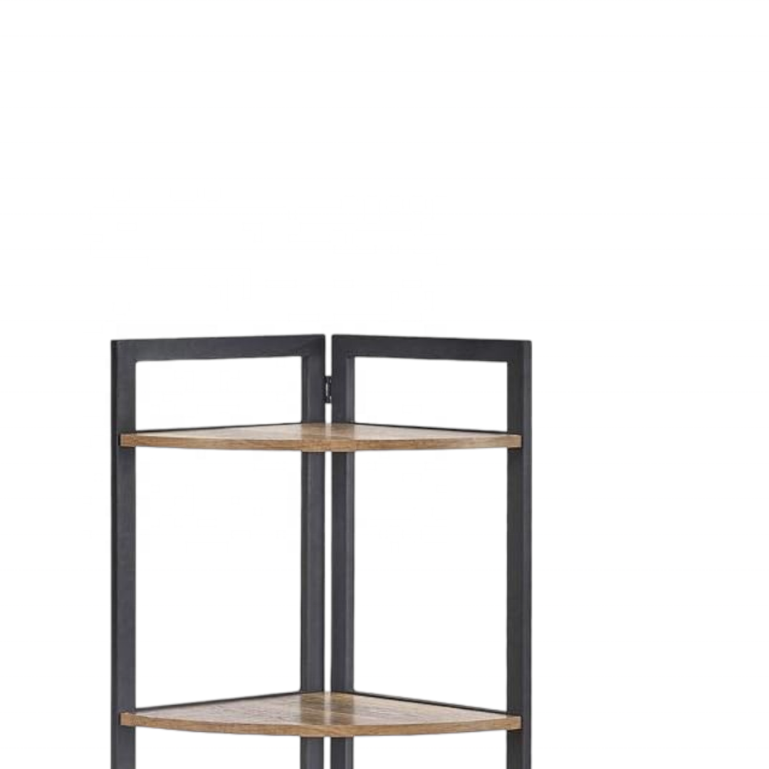 Corner Bookshelf 5 Tier Tall , Wood and Metal Corner Bookcase for Living Room