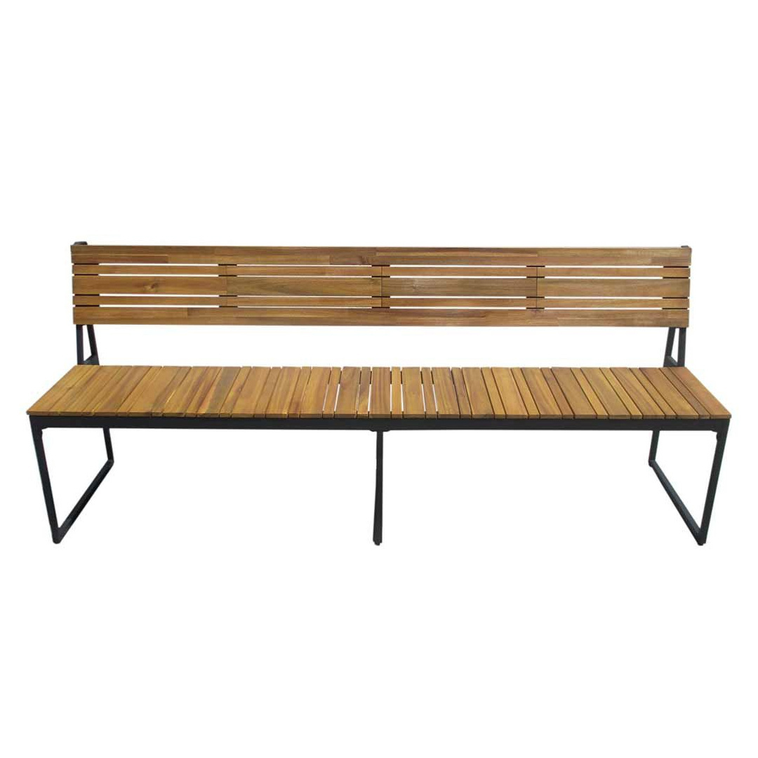 Outdoor Teak Garden Bench Slatted Wood And Metal Frame With Classic Design And Natural Finished